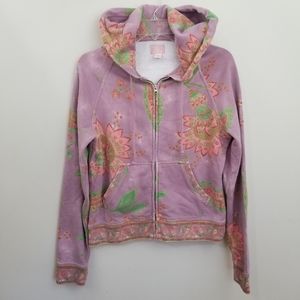 Lucky Brand Zip Hoodie Size Large Purple Floral